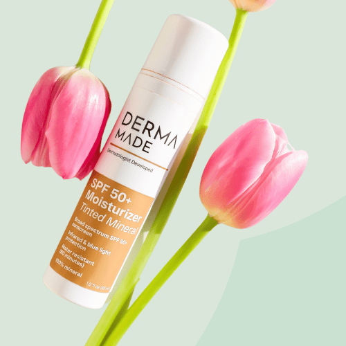 Derma Made SPF 50 tinted moisturizer with flower