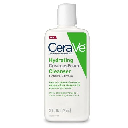 Cerave Facial Cleanser 3 oz. Travel Size CeraVe Hydrating Cream to Foam Cleanser for Normal to Dry Skin - Skin Type Solutions